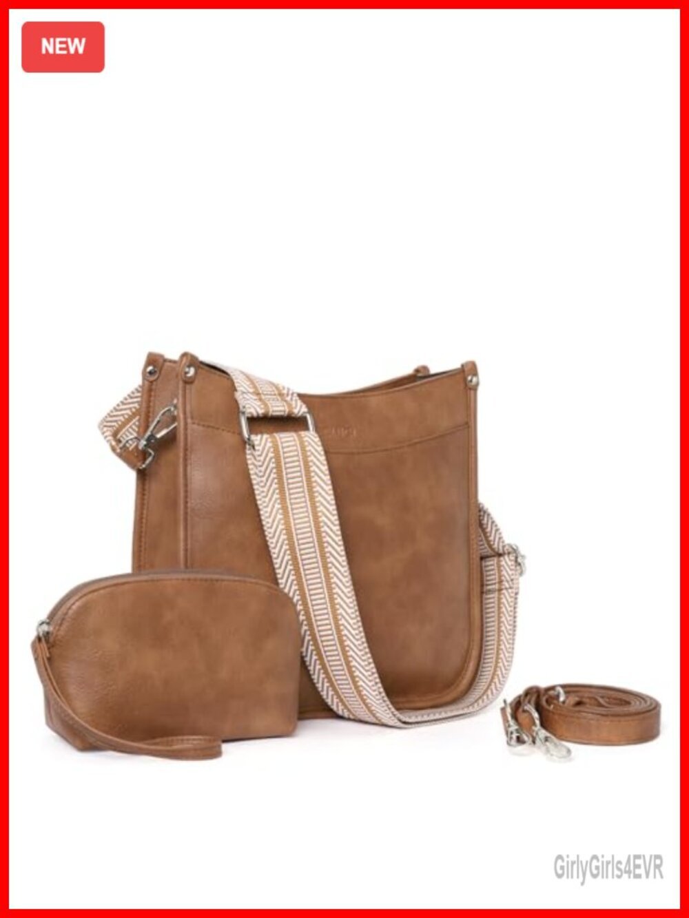 PU Leather Crossbody Hobo Bag Set with Adjustable Guitar Strap, 2-Piece Set